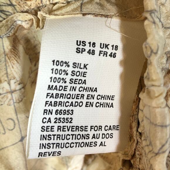 Vintage Silk Lounge Pants Tan Retro Hat Theme Theo Miles Women's 16 Pockets - Picture 11 of 12